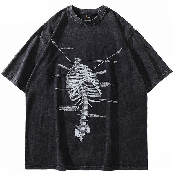 "Stripped Skeleton" Graphic Unisex Streetwear Vintage Women Men Y2K T-Shirt