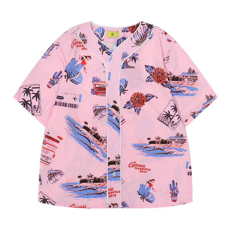 "Surfs" Graphic Unisex Streetwear Vintage Women Men Y2K Button Up Shirt