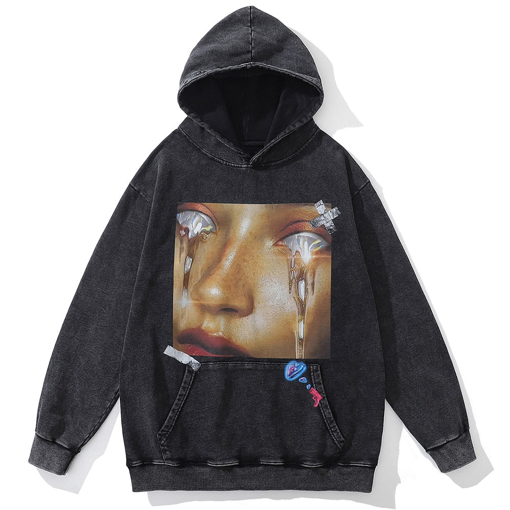 "Big Tears" Graphic Unisex Streetwear Vintage Women Men Y2K Hoodie