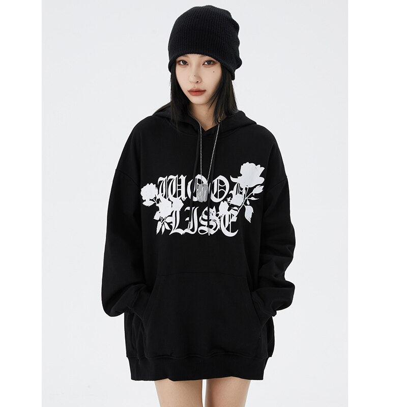 "Black Roses" Unisex Men Women Streetwear Graphic Hoodie