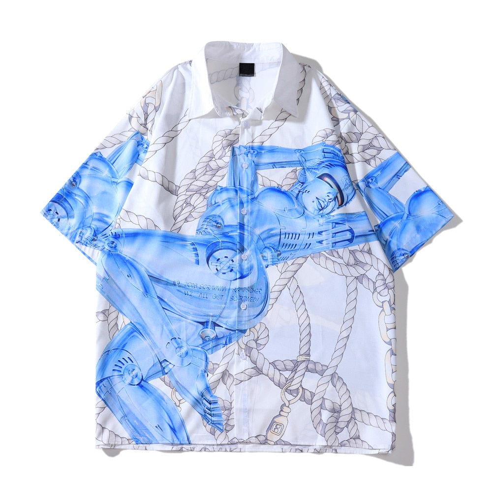 "Blue Queen" Unisex Men Women Streetwear Button Shirt