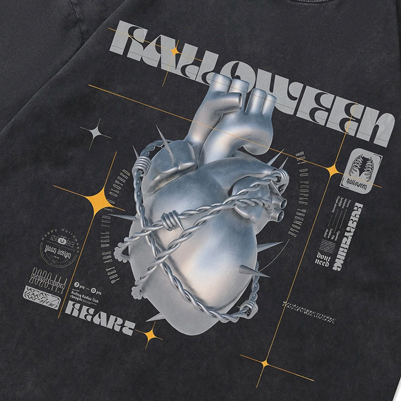 "Chained Heart" Unisex Men Women Streetwear Graphic T-Shirt