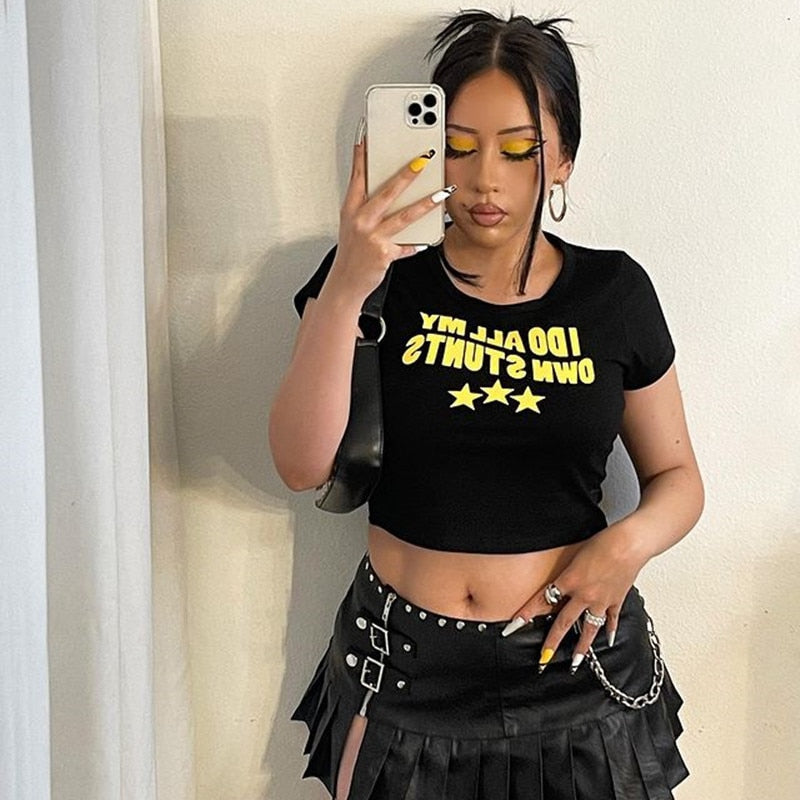 "Stunt Person" Aesthetic Sexy Crop Graphic Unisex Streetwear Vintage Women Men Y2K T-Shirt
