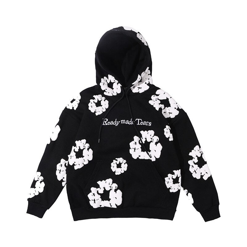 "White Flower" Graphic Unisex Streetwear Vintage Women Men Y2K Hoodie
