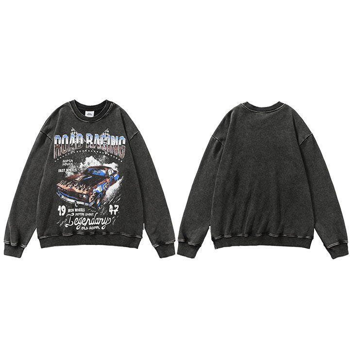 "Road Racing" Graphic Unisex Streetwear Vintage Women Men Y2K Pullover Harajuku Sweatshirt