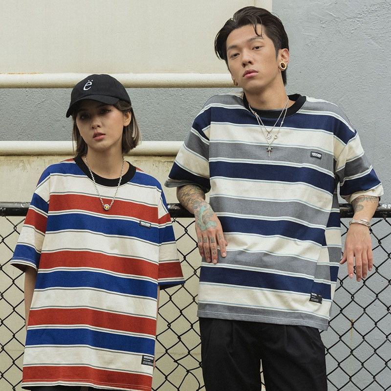 "Striped" Graphic Unisex Streetwear Vintage Women Men Y2K T-Shirt