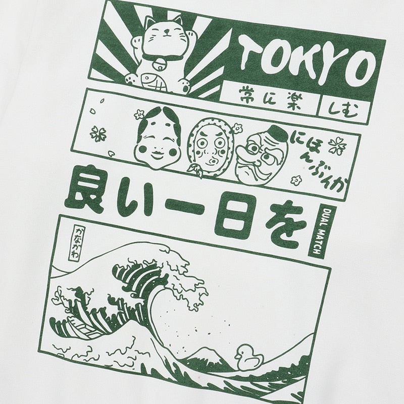"Tokyo Wave" Graphic Unisex Streetwear Vintage Women Men Y2K Hoodie
