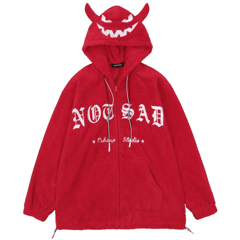 "With Horns" Graphic Unisex Streetwear Vintage Women Men Y2K Hoodie