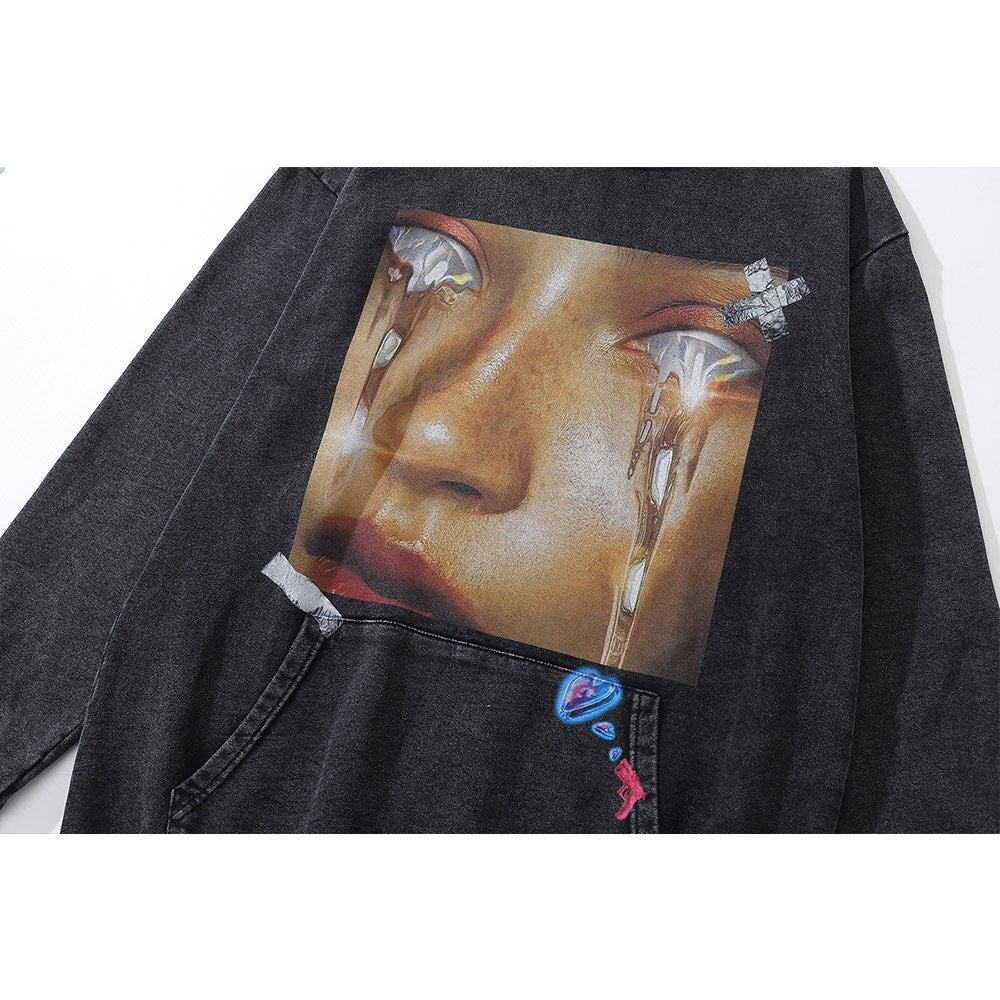 "Big Tears" Graphic Unisex Streetwear Vintage Women Men Y2K Hoodie