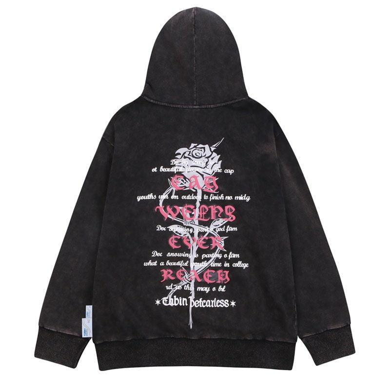 "White Rose" Graphic Unisex Streetwear Vintage Women Men Y2K Hoodie