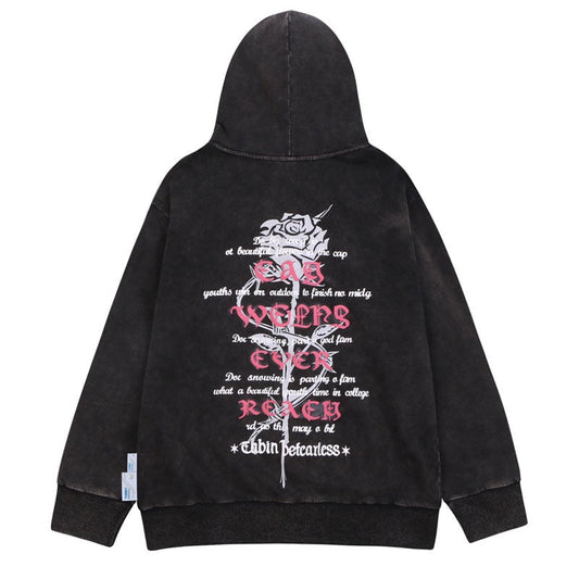 "White Rose" Graphic Unisex Streetwear Vintage Women Men Y2K Hoodie