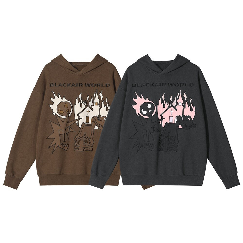 "Up In Flames" Graphic Unisex Streetwear Vintage Women Men Y2K Hoodie
