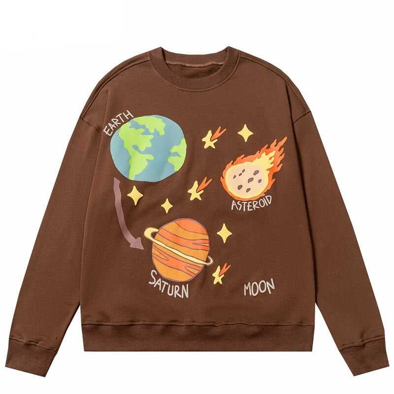"Planets In Space" Unisex Men Women Streetwear Graphic Sweatshirt