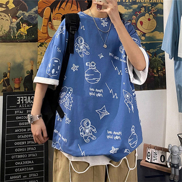 "Scatter Blues" Graphic Unisex Streetwear Vintage Women Men Y2K T-Shirt