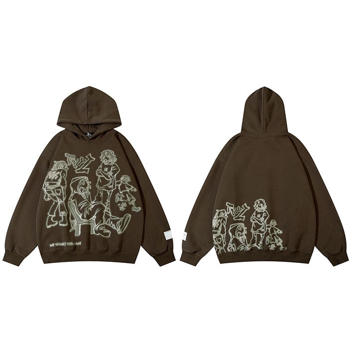Oversized vintage hoodie with gothic and Y2K graphic design, relaxed streetwear silhouette, and retro urban aesthetic built for daily wear and layered outfits.