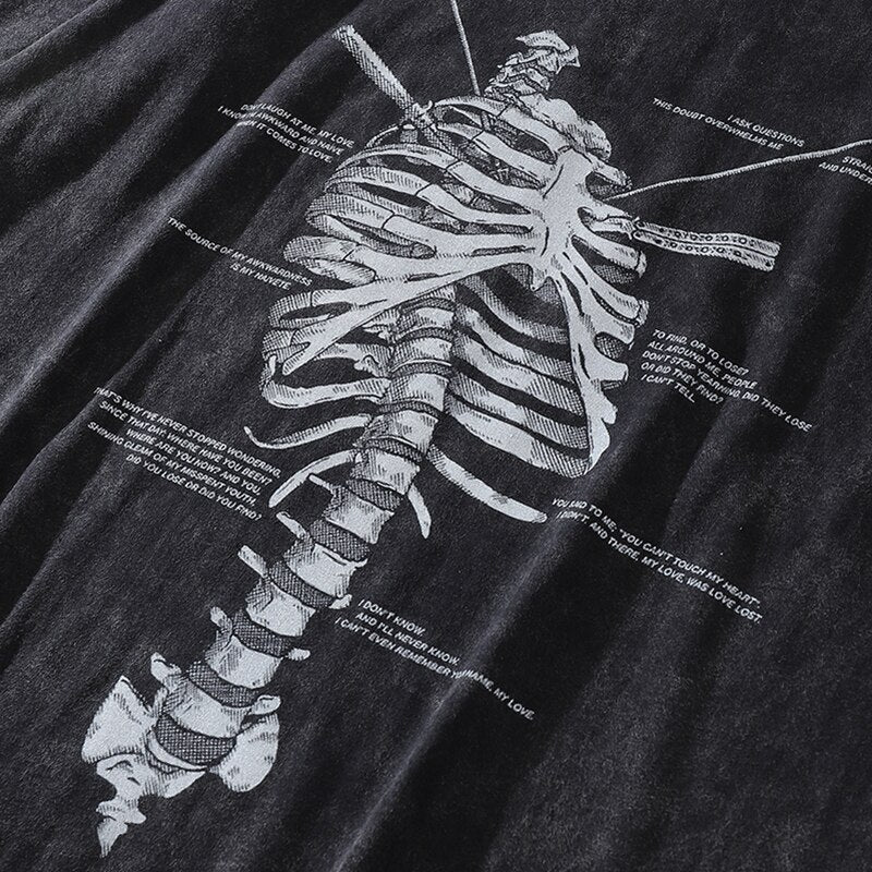 "Stripped Skeleton" Graphic Unisex Streetwear Vintage Women Men Y2K T-Shirt