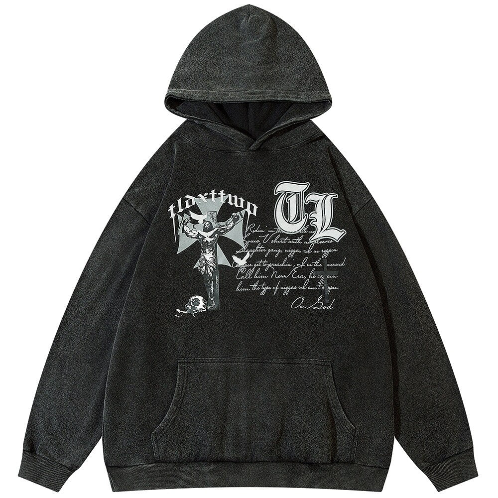 "Retro Cross" Graphic Unisex Streetwear Vintage Women Men Y2K Hoodie