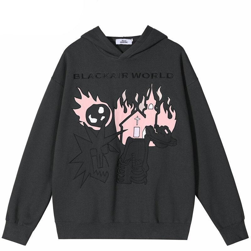 "World On Fire" Graphic Unisex Streetwear Vintage Women Men Y2K Hoodie