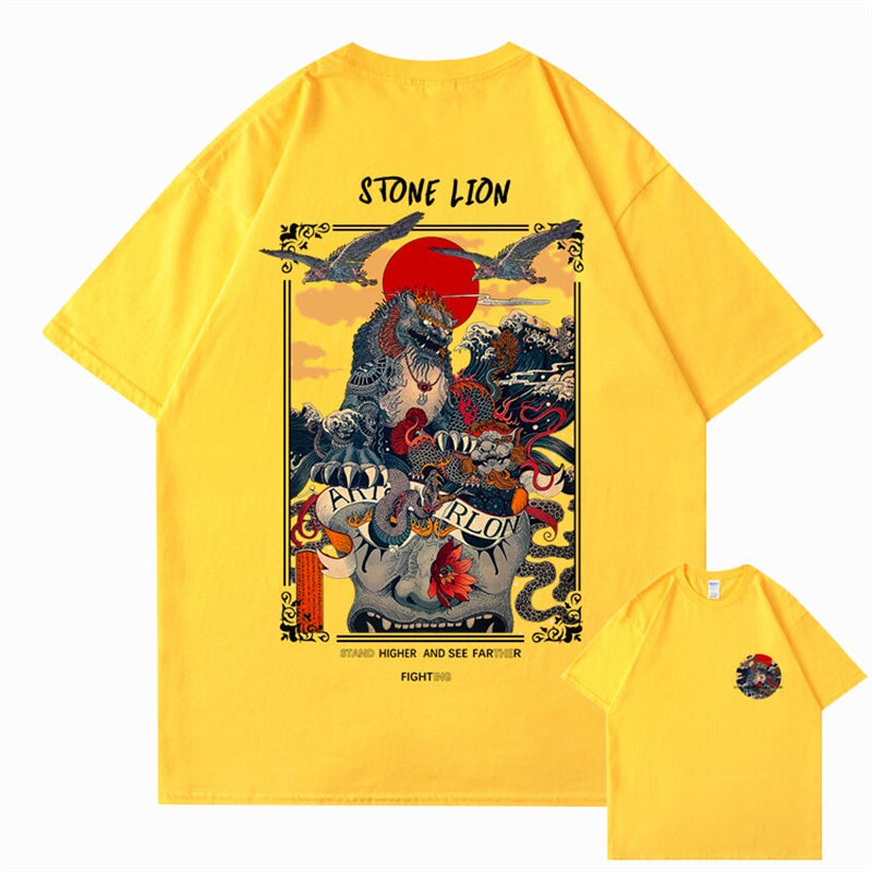 "Stone Lion" Graphic Unisex Streetwear Vintage Women Men Y2K T-Shirt