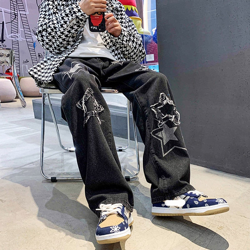 "Street Style" Graphic Unisex Streetwear Vintage Women Men Y2K Denim Jeans