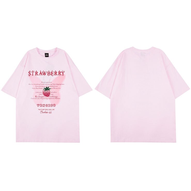 "Strawberry" Graphic Unisex Streetwear Vintage Women Men Y2K T-Shirt