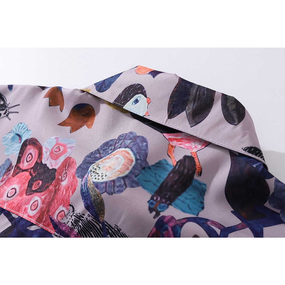 "Purple Garden" Graphic Unisex Streetwear Vintage Women Men Y2K Button Shirt