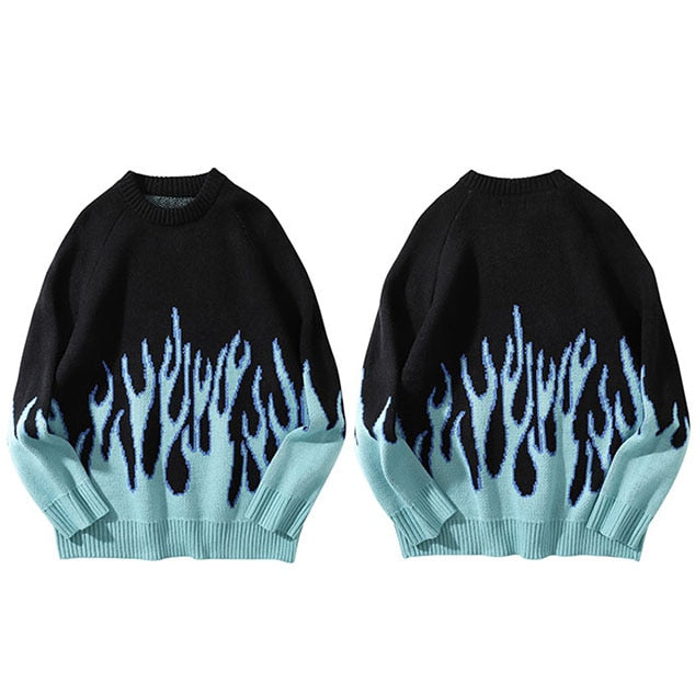 "Blue Flame" Graphic Unisex Streetwear Vintage Women Men Y2K Sweater