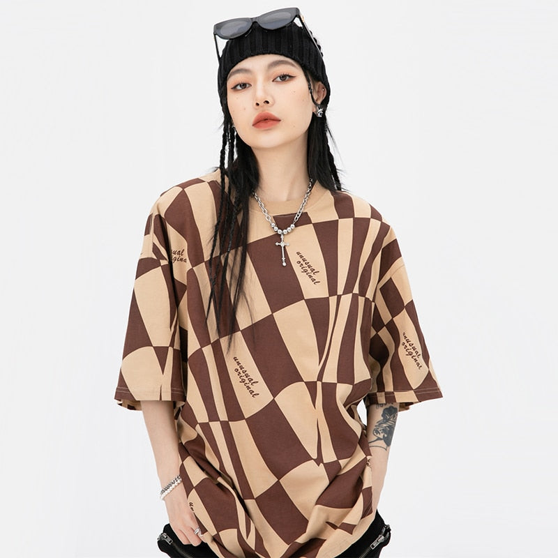 "Plaid World" Graphic Unisex Streetwear Vintage Women Men Y2K T-Shirt