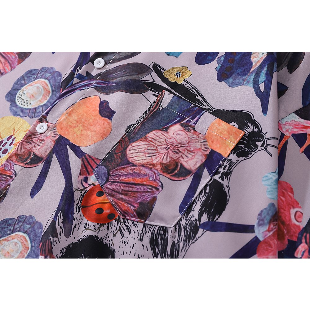 "Purple Garden" Graphic Unisex Streetwear Vintage Women Men Y2K Button Shirt