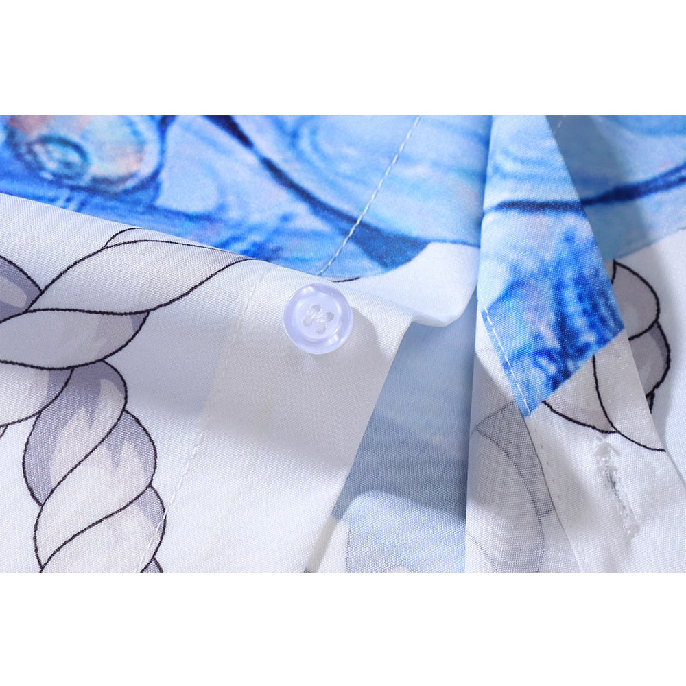 "Blue Queen" Unisex Men Women Streetwear Button Shirt