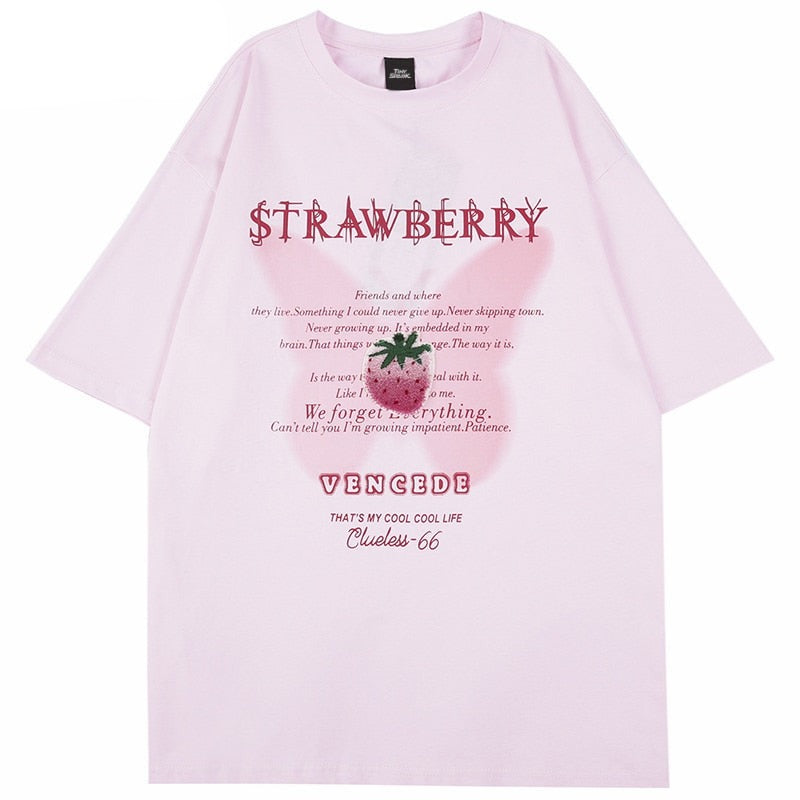 "Strawberry" Graphic Unisex Streetwear Vintage Women Men Y2K T-Shirt