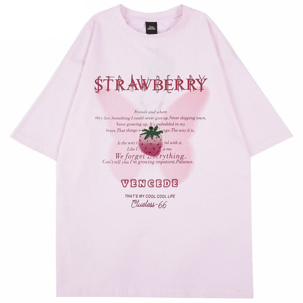 "Strawberry" Graphic Unisex Streetwear Vintage Women Men Y2K T-Shirt