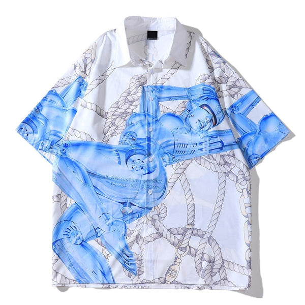 "Blue Queen" Unisex Men Women Streetwear Button Shirt