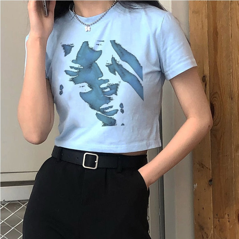 "Fading Upwards" Women Gothic Emo Vintage Crop Graphic T-Shirt