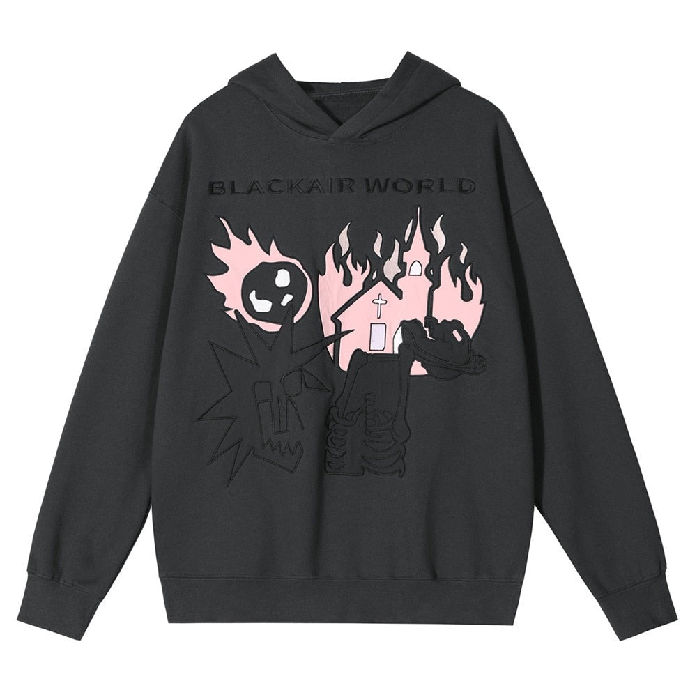 "Up In Flames" Graphic Unisex Streetwear Vintage Women Men Y2K Hoodie