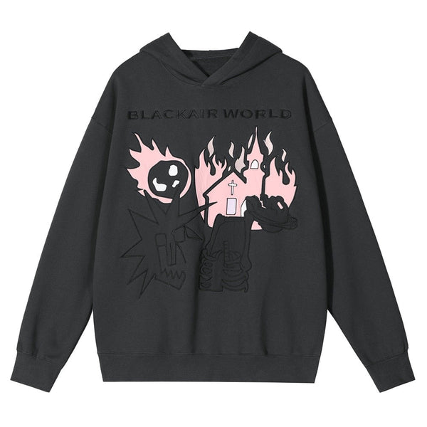 "Up In Flames" Graphic Unisex Streetwear Vintage Women Men Y2K Hoodie