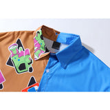 "Patchwork" Graphic Unisex Streetwear Vintage Women Men Y2K Button Shirt