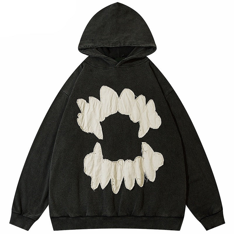 Oversized vintage hoodie with gothic and Y2K graphic design, relaxed streetwear silhouette, and retro urban aesthetic built for daily wear and layered outfits. Color: Black Size: S.