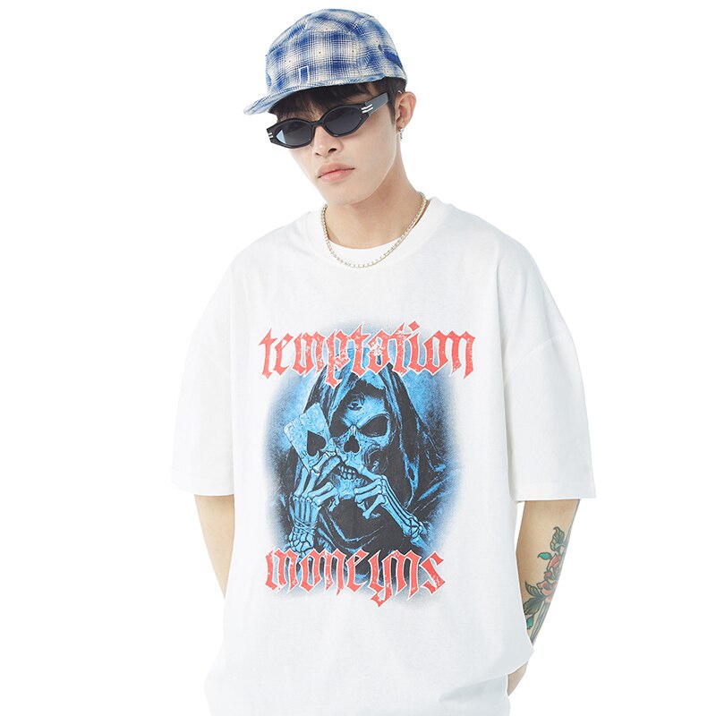 "Skull Spades" Graphic Unisex Streetwear Vintage Women Men Y2K T-Shirt