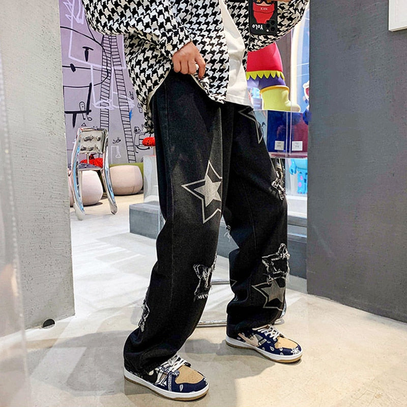 "Street Style" Graphic Unisex Streetwear Vintage Women Men Y2K Denim Jeans