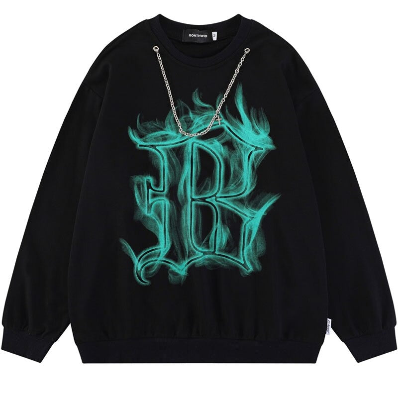 "White Flames" Graphic Unisex Streetwear Vintage Women Men Y2K Sweatshirt