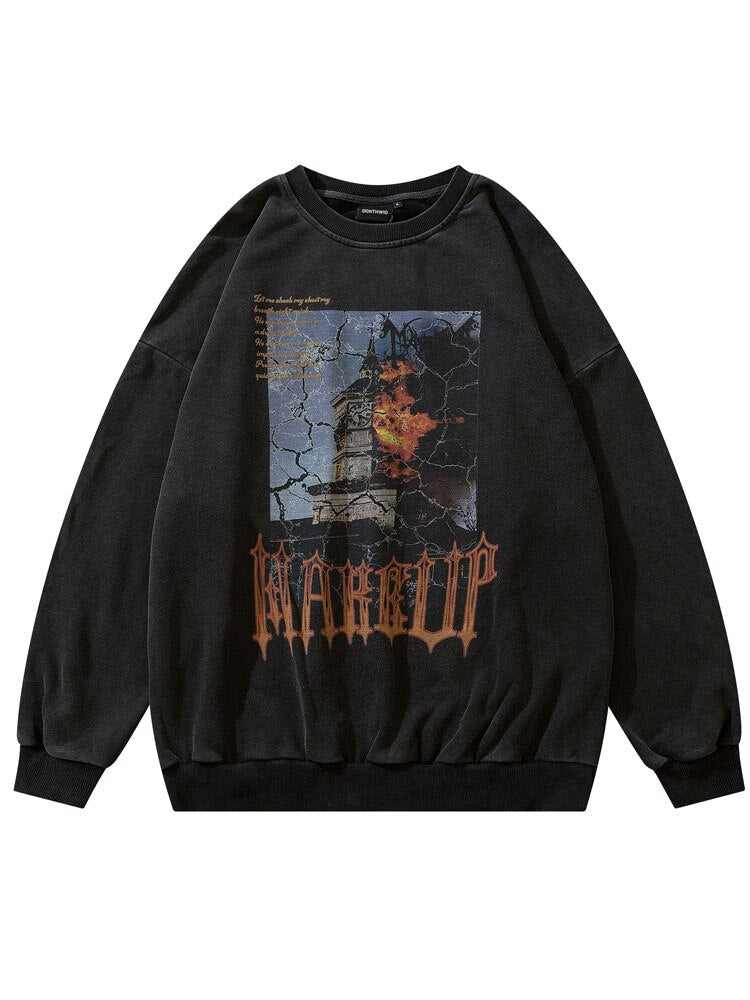"Mansion In Flames" Graphic Unisex Streetwear Vintage Women Men Y2K Sweatshirt