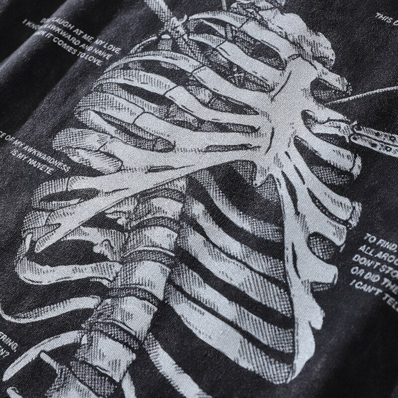 "Stripped Skeleton" Graphic Unisex Streetwear Vintage Women Men Y2K T-Shirt