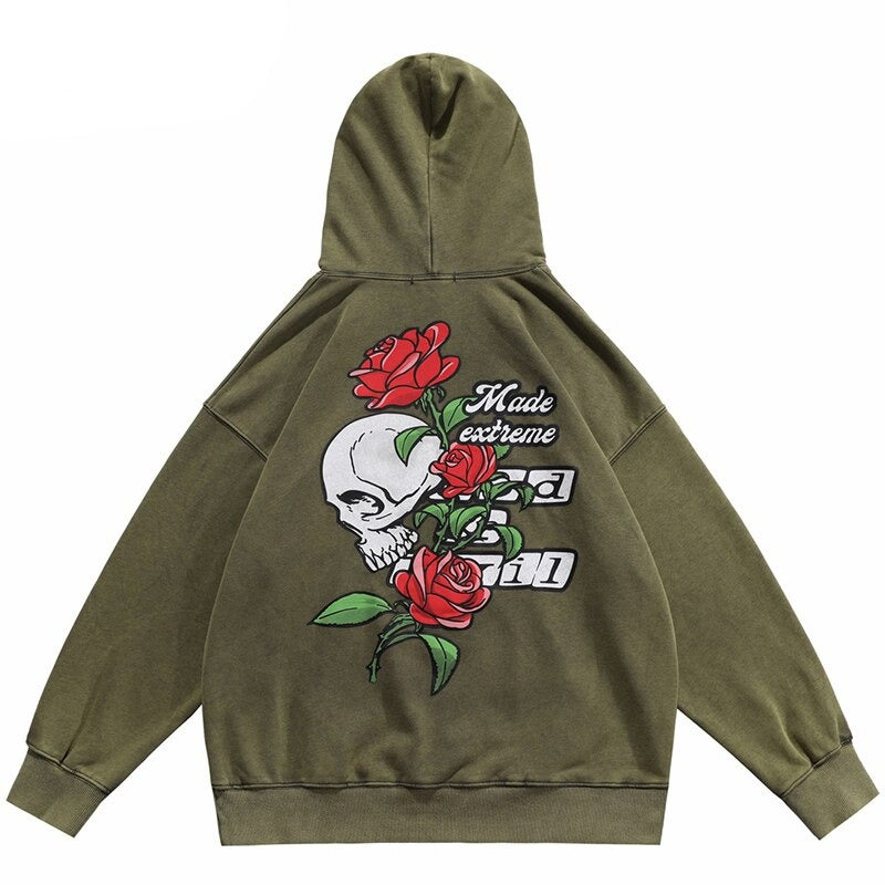"Skull Rose" Graphic Unisex Streetwear Vintage Women Men Y2K Hoodie
