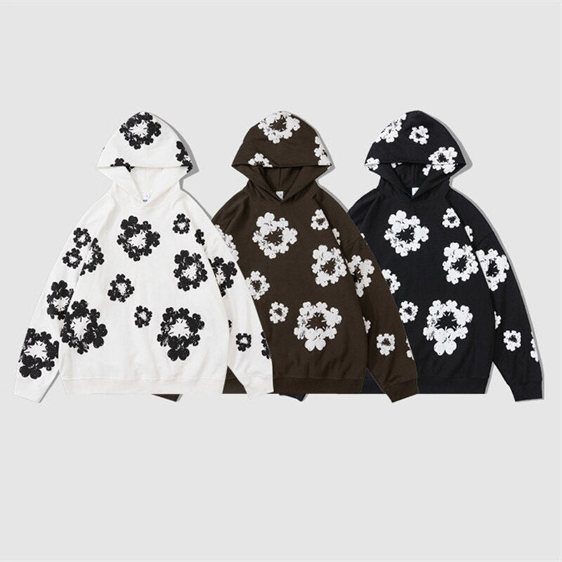 "White Flowers" Graphic Unisex Streetwear Vintage Women Men Y2K Hoodie