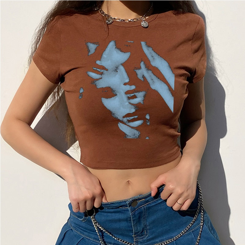 "Fading Upwards" Women Gothic Emo Vintage Crop Graphic T-Shirt