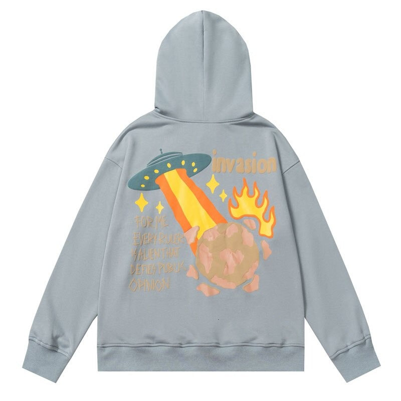 "Space Invasion" Graphic Unisex Streetwear Vintage Women Men Y2K Hoodie
