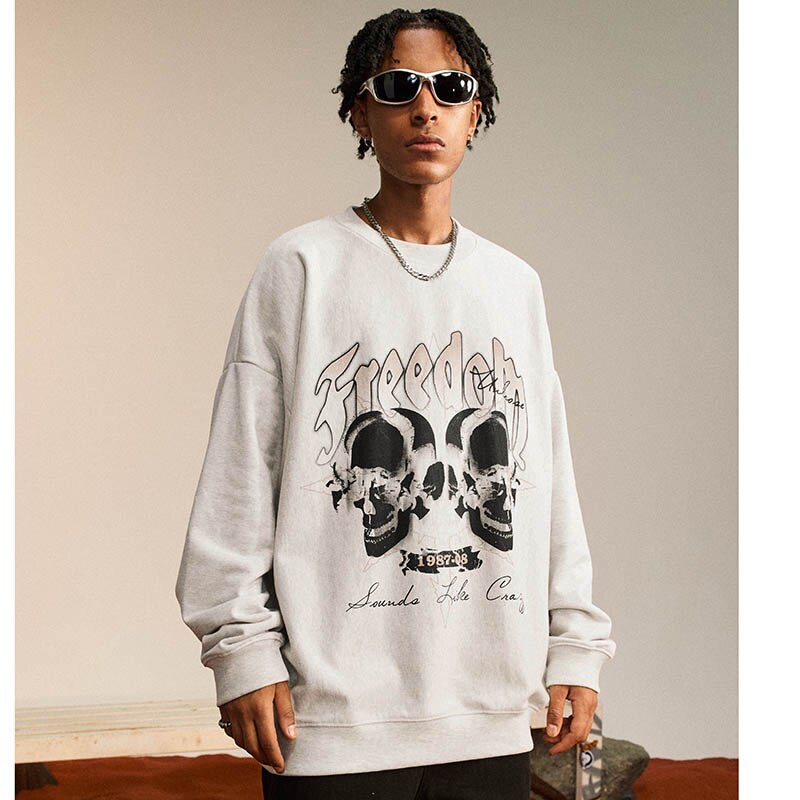 "Two Skulls" Graphic Unisex Streetwear Vintage Women Men Y2K Hoodie
