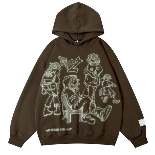 Anime‑inspired oversized hoodie with Japanese street fashion cues, bold graphic art and clean finish, ideal for urban layering and statement street style. Color: Brown Size: S.