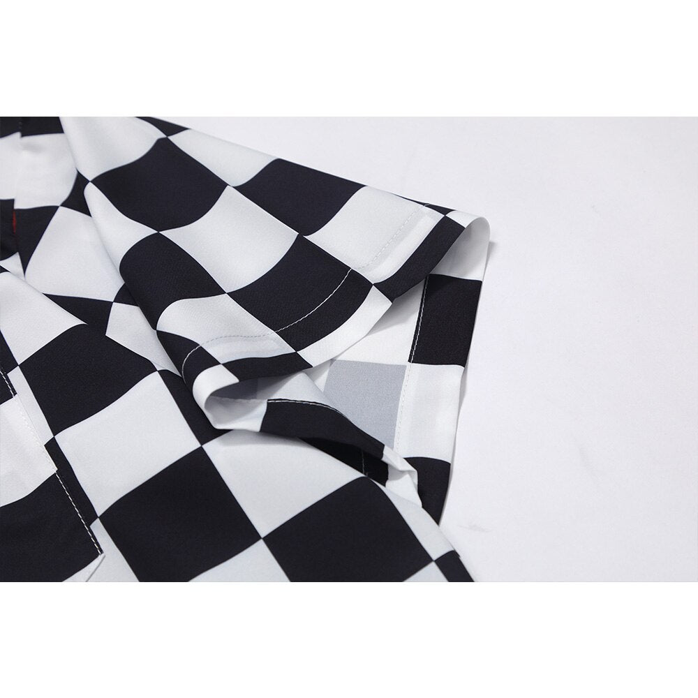 "Plaid Flame" Graphic Unisex Streetwear Vintage Women Men Y2K Button Shirt
